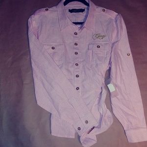 Button Up Pink and White Coogie Shirt